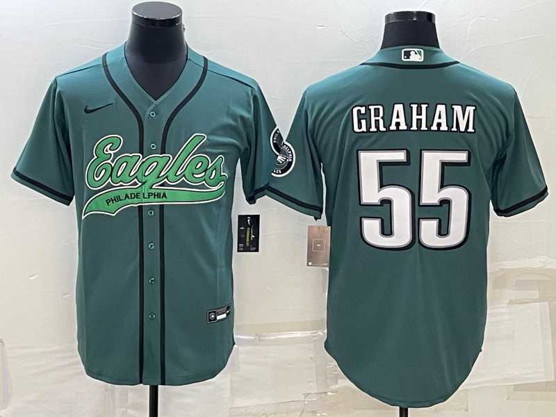 Mens Philadelphia Eagles #55 Brandon Graham Green With Patch Cool Base Stitched Baseball Jersey